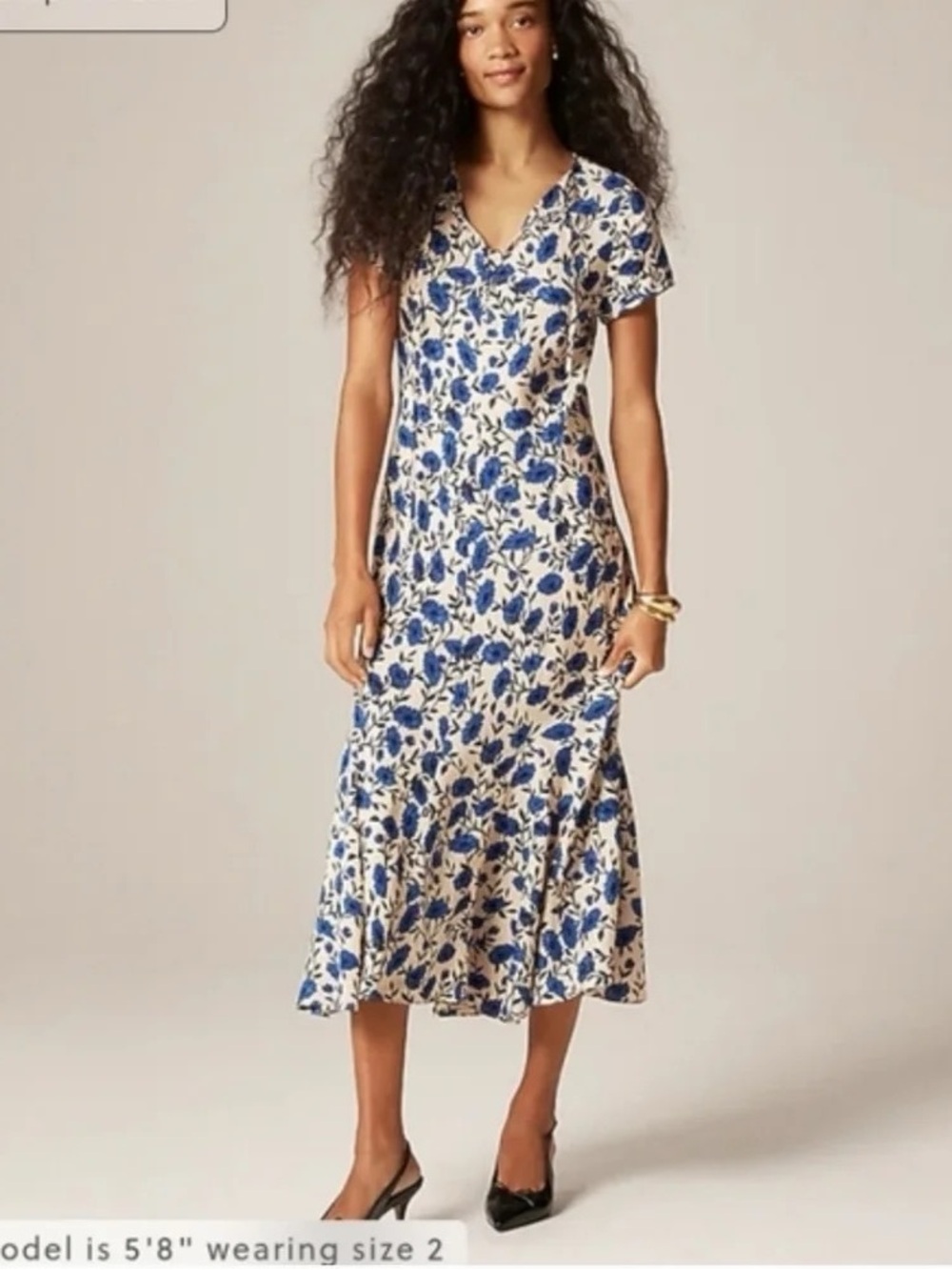 NWT- J. Crew Blue Floral V-Neck Cream Midi Dress